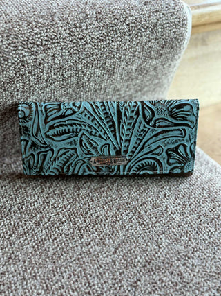 FLORAL TOOLED LEATHER SNAP CLOSE CLUTCH WALLET CLUTCH