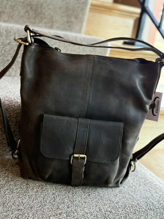 GENUINE BROWN LEATHER FRONT POCKET HOBO PURSE