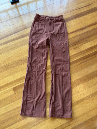 RUST BROWN HIGH WAIST SQUARE POCKET CORDED PANTS