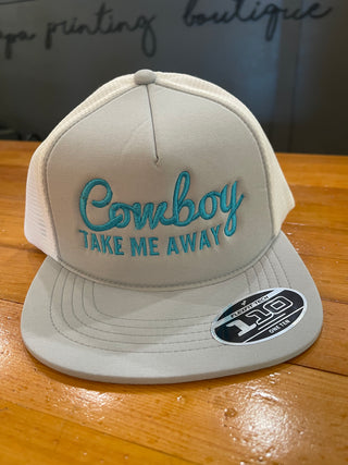 Cowboy Take Me Away Grey Teal Foam Trucker Hat