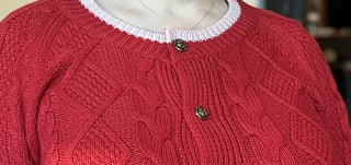 Racing Red Color Contrast Edge Cable Knit Buttoned Cardigan