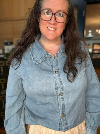 BLUE DENIM BOHO WESTERN CLASSY LONG SLEEVED TOP