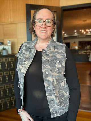 "Tactical Edge" Green Camo Cargo Denim Vest