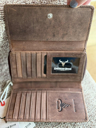 FLORAL TOOLED LEATHER FOLD OVER SNAP CLOSE CLUTCH WALLET