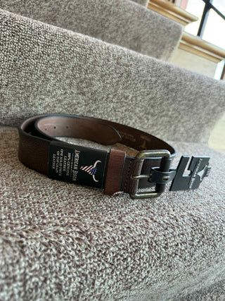 CLASSIC GENUINE BROWN LEATHER BELT 34-44 VINTAGE RUBBED BRONZE BUCKLE