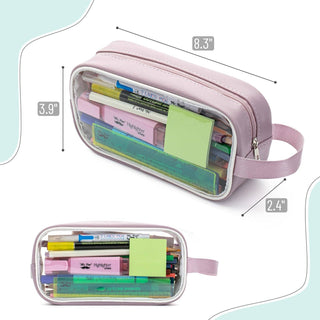 CLEAR PENCIL PEN POUCH ZIPPER CASE PINK