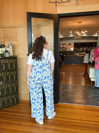 BLAKELY FLORAL BLUE TEXTURED OVERALLS