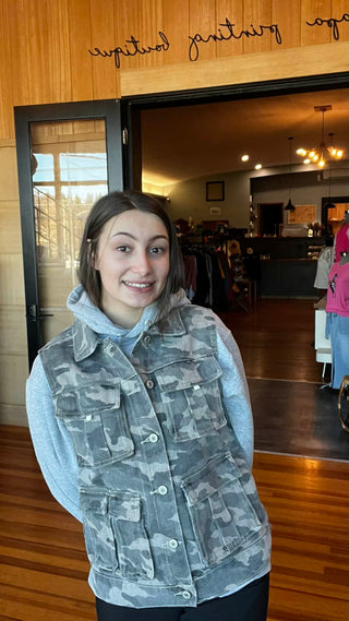 "Tactical Edge" Green Camo Cargo Denim Vest