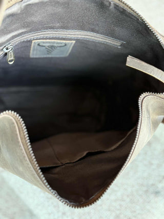 GENUINE BROWN LEATHER FRONT POCKET HOBO PURSE