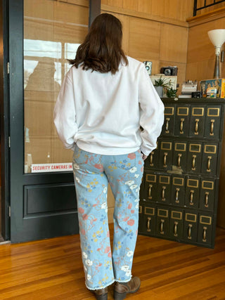 FLASHY FLORAL DENIM CROP JEANS