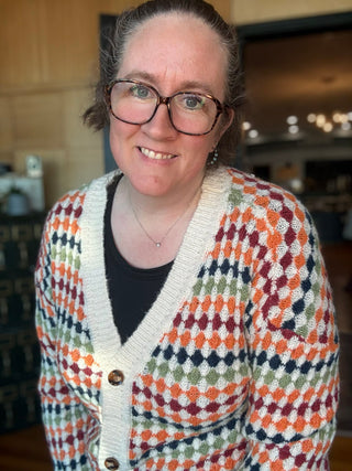 Multicolor Dotty Pattern Knit Button Front V Neck Sweater Cardigan