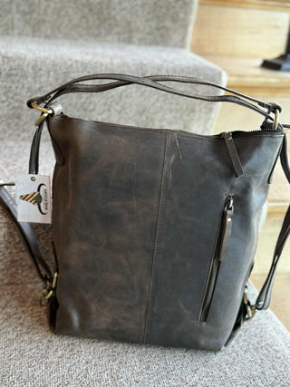 GENUINE BROWN LEATHER FRONT POCKET HOBO PURSE