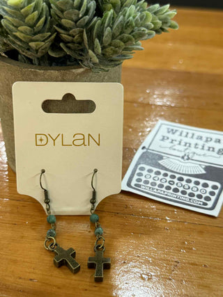 AFRICAN TURQUOISE CROSS EARRING GOLD