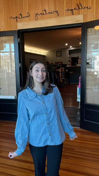 BLUE DENIM BOHO WESTERN CLASSY LONG SLEEVED TOP