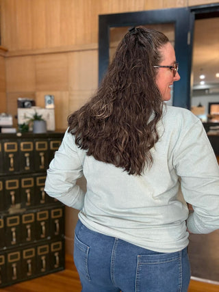 ADVENTURE AWAITS SEAFOAM GREEN SOFTEST CREWNECK