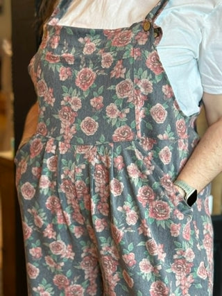BLAKELY FLORAL DENIM BLUE OVERSIZED OVERALLS