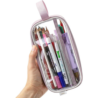 CLEAR PENCIL PEN POUCH ZIPPER CASE PINK