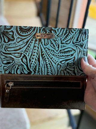 FLORAL TOOLED LEATHER SNAP CLOSE CLUTCH WALLET CLUTCH