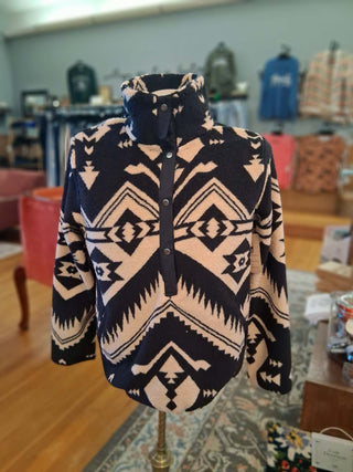 AZTEC BROWN AND BLACK SUPER SOFT BUTTON DOWN PULLOVER
