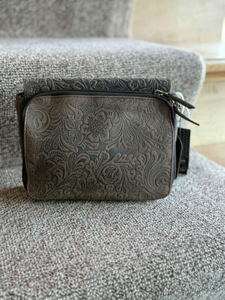 GENUINE BROWN LEATHER FLOWER TOOLED CONCEALED CARRY PURSE