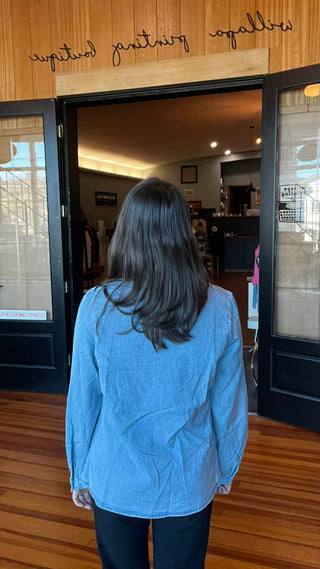 BLUE DENIM BOHO WESTERN CLASSY LONG SLEEVED TOP