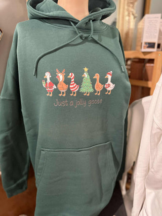 JUST A JOLLY GOOSE CREW NECK SWEATSHIRT HOODIE – CHRISTMAS GREEN