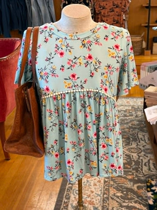 TEAL FLORAL BABYDOLL TOP