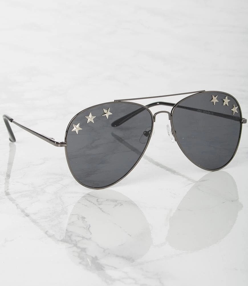 BLACK AND SILVER AVIATOR SUNGLASSES WITH STAR CHARMS