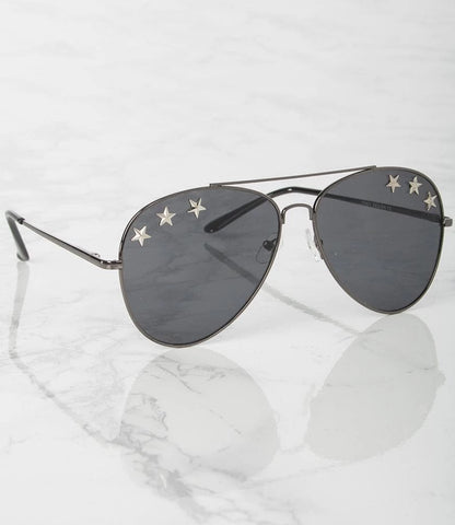 BLACK AND SILVER AVIATOR SUNGLASSES WITH STAR CHARMS