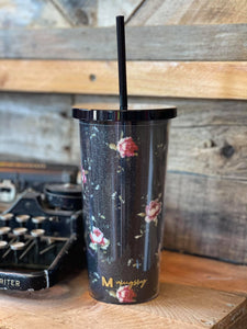 BLACK WITH FLORAL PRINT GLITTER 20OZ TUMBER