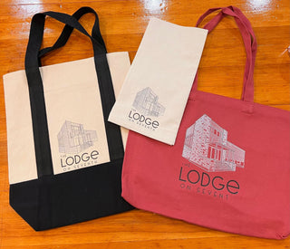 BLACK AND CREAM LODGE TOTE BAG IN TWO SIZES