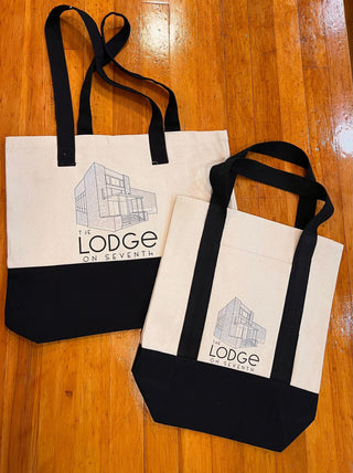 BLACK AND CREAM LODGE TOTE BAG IN TWO SIZES