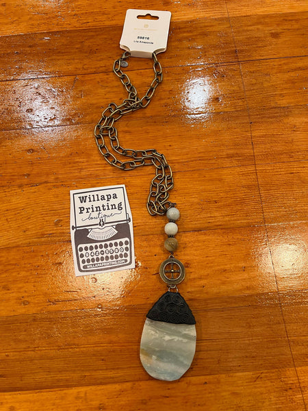 BRONZE NECKLACE WITH NATURAL STONES AND SLICE PENDANT 59816