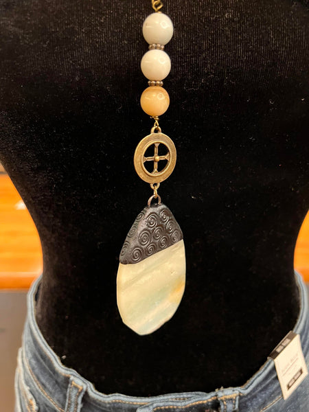 BRONZE NECKLACE WITH NATURAL STONES AND SLICE PENDANT 59816