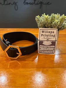 GOLD HEXAGON BUCKLE BELT IN BLACK- PLUS
