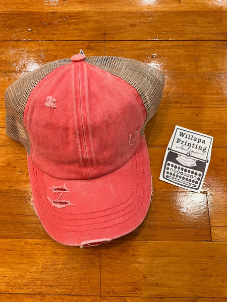 CC BRAND DISTRESSED CORAL PONYTAIL HAT