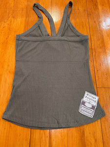 OLIVE GREEN VNECK RIBBED CAMI TANK TOP- PLUS/REG