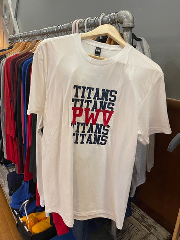white tee with titans words and PWV