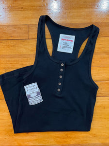 ZENANA BASIC BLACK RIBBED TANK WITH BUTTONS- PLUS/REG