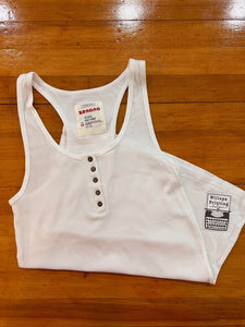ZENANA BASIC WHITE RIBBED TANK WITH BUTTONS- PLUS/REG