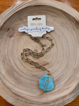 ALLY GOLD CHAIN LINK NECKLACE WITH TURQUOISE SLAB PENDANT