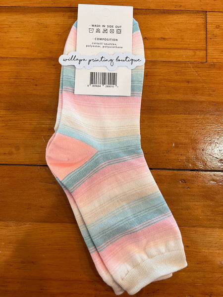 7 DAYS WOMEN'S PINK PASTEL STRIPE CREW SOCKS