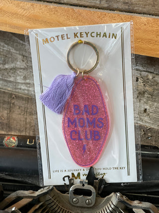 SPARKLY HOT PINK BAD MOMS CLUB MUGSBY KEYCHAIN